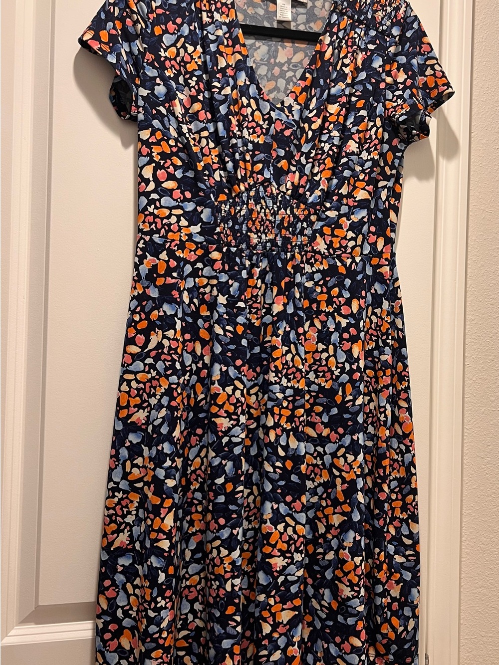 Wisp Petites Floral Fit & Flare Dress Navy Pink Orange - Medium